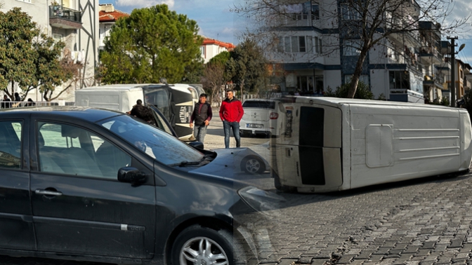 Hürriyet Mahallesindeki ilginç kazada minibüs yan yattı