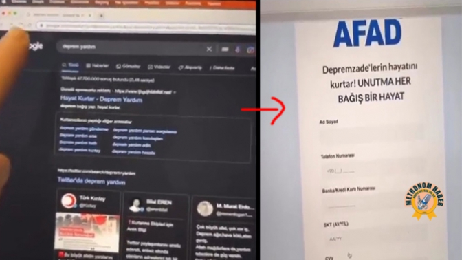 Sahte AFAD Sitesiyle Kredi Kartı Bilgisi Toplayıp Dolandırıyorlar